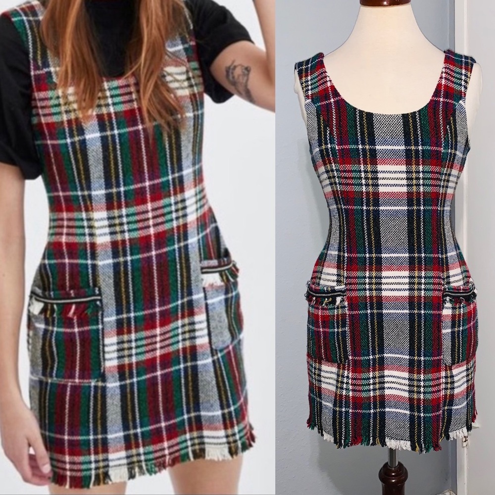 Zara Trafaluc Women Holiday Lined Overall Mini Dress Squared Design Size Medium